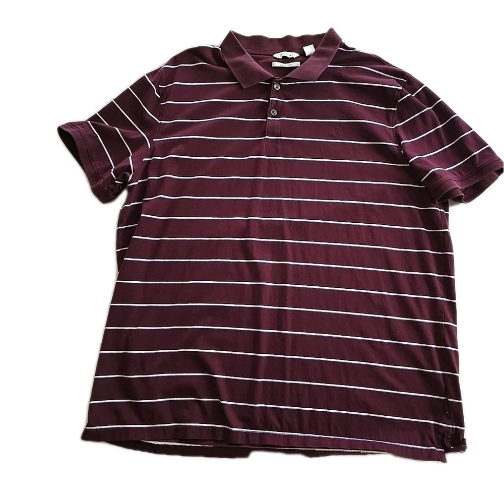 Calvin Klein Mens Liquid Touch XL Plum Stripe Cotton Polo Short Sleeve Shirt